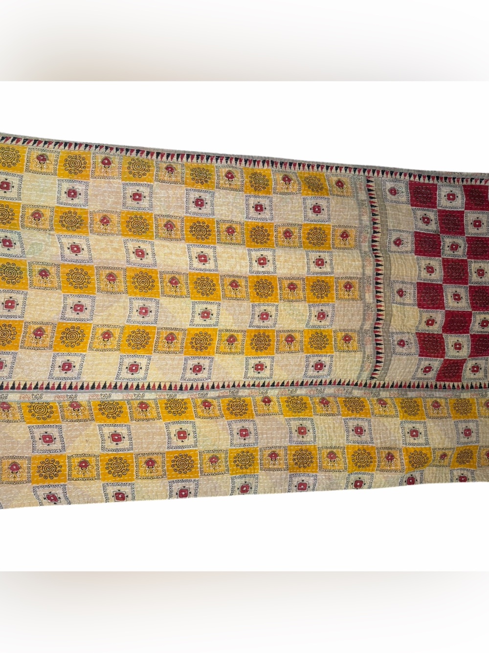 Handmade Vintage Kantha Quilt Indian Sari Twin Blanket Throw 52x80 - Picture 3 of 13